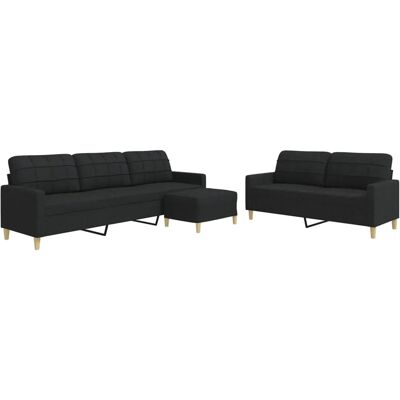 vidaXL 3-Tlg Sofagarnitur mit Fußhocker Schwarz Stoff 2149646 vidaXL 3-Tlg Sofagarnitur mit Fußhocker Schwarz Stoff 2149646