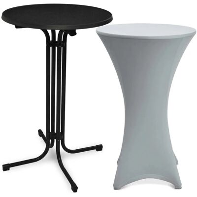 Beautissu Bellini Stehtisch ø 80cm Schwarz mit Stella Stehtischhusse ø 80cm Silber Beautissu Bellini Stehtisch ø 80cm Schwarz mit Stella Stehtischhusse ø 80cm Silber