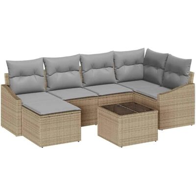 vidaXL Garten Essgruppe mit Kissen 7-Tlg Beige und Hellgrau 3355469 vidaXL Garten Essgruppe mit Kissen 7-Tlg Beige und Hellgrau 3355469