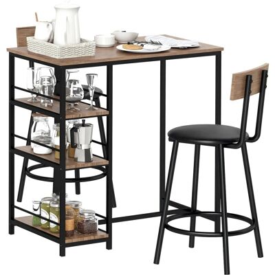 HOMCOM Bartisch Set mit Barhocker Set 3-tlg Stahl MDF Eiche 90L x 50B x 90,5H cm HOMCOM Bartisch Set mit Barhocker Set 3-tlg Stahl MDF Eiche 90L x 50B x 90,5H cm