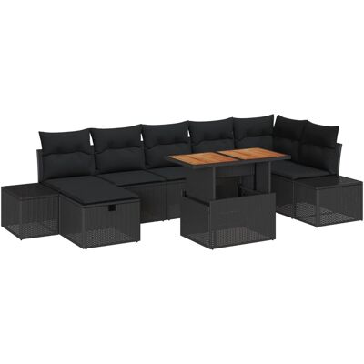 vidaXL 8-Teiliges Garten-Esszimmer-Set mit Kissen aus Schwarzem Poly Rattan Akazie 3361394 vidaXL 8-Teiliges Garten-Esszimmer-Set mit Kissen aus Schwarzem Poly Rattan Akazie 3361394