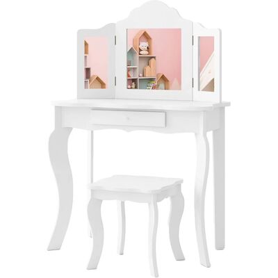 Costway Schminktisch- und Hocker-Set für Kinder Weiß Costway Schminktisch- und Hocker-Set für Kinder Weiß