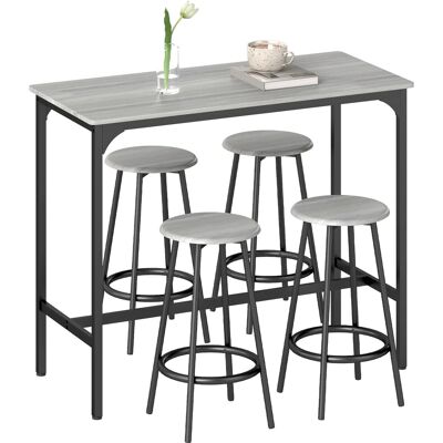 HOMCOM Bartisch Set mit 4 Barhocker MDF Metall Grau 110L x 50B x 89,5H cm HOMCOM Bartisch Set mit 4 Barhocker MDF Metall Grau 110L x 50B x 89,5H cm