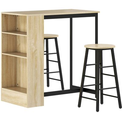 HOMCOM Bartisch Set Bartisch mit Barhocker-Set für Küche Esszimmer Eiche HOMCOM Bartisch Set Bartisch mit Barhocker-Set für Küche Esszimmer Eiche