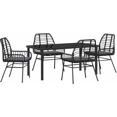 Generic - 5-tlg. Garten-Essgruppe mit Kissen - Schwarz - Synthetisches Poly-Rattan - Rechteckig - Garden dining set Generic - 5-tlg. Garten-Essgruppe mit Kissen - Schwarz - Synthetisches Poly-Rattan - Rechteckig - Garden dining set