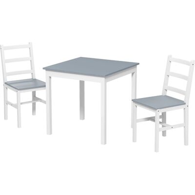 HOMCOM Essgruppe mit 2 Stühle Kiefernholz Grau 75L x 75B x 73H cm HOMCOM Essgruppe mit 2 Stühle Kiefernholz Grau 75L x 75B x 73H cm