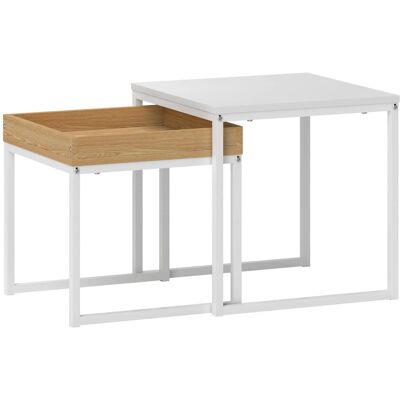 HOMCOM 2er-Set Couchtisch Eckiger Beistelltisch für Wohnzimmer Weiß HOMCOM 2er-Set Couchtisch Eckiger Beistelltisch für Wohnzimmer Weiß