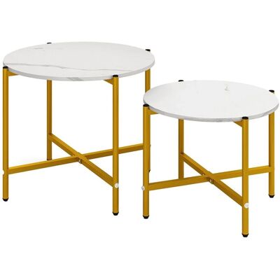 Costway 2er Set Couchtisch Rund Beistelltisch Sofatisch Set Weiß Costway 2er Set Couchtisch Rund Beistelltisch Sofatisch Set Weiß