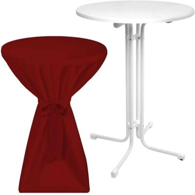 Beautissu Sylt Stehtisch ø 70cm Weiß mit Premium Stehtischhusse ø 70cm Bordeaux Beautissu Sylt Stehtisch ø 70cm Weiß mit Premium Stehtischhusse ø 70cm Bordeaux