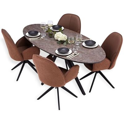 Homestyle4u Essgruppe mit 4 Stühlen Drehbar Braun Esstisch Oval 3008 Homestyle4u Essgruppe mit 4 Stühlen Drehbar Braun Esstisch Oval 3008