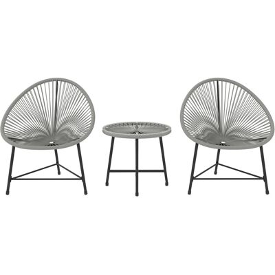 Furnicato 3-teiliges Gartenmöbel-set 2 Kunststoffrattan-stühle 1 Tisch Mit Glasplatte Stahlrahmen Outdoor-sitzmöbel Grau Furnicato 3-teiliges Gartenmöbel-set 2 Kunststoffrattan-stühle 1 Tisch Mit Glasplatte Stahlrahmen Outdoor-sitzmöbel Grau