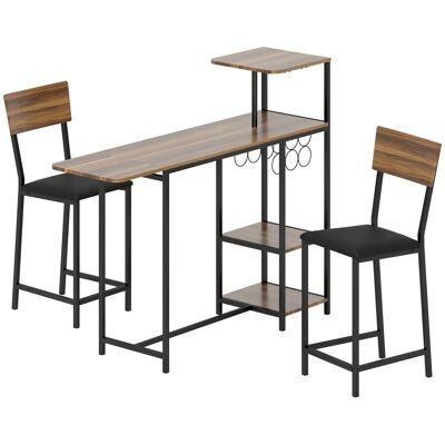 HOMCOM Bartisch mit Barhocker Set Bartisch-Set für Esszimmer Küche Braun HOMCOM Bartisch mit Barhocker Set Bartisch-Set für Esszimmer Küche Braun