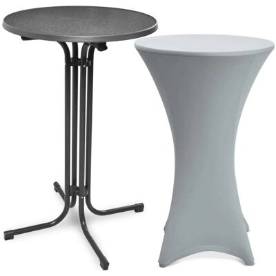 Beautissu Bellini Stehtisch ø 70cm Grau mit Stella Stehtischhusse ø 70cm Silber Beautissu Bellini Stehtisch ø 70cm Grau mit Stella Stehtischhusse ø 70cm Silber
