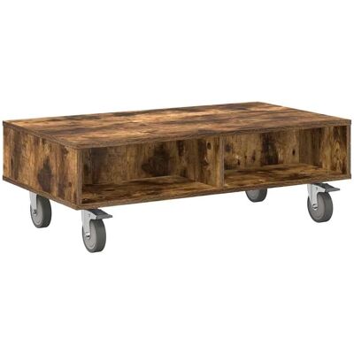 vidaXL Beistelltisch mit Rädern Geräucherte Eiche 90 x 50 x 30 cm 891020 vidaXL Beistelltisch mit Rädern Geräucherte Eiche 90 x 50 x 30 cm 891020