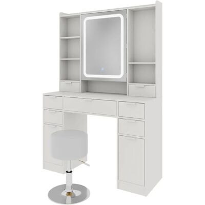Vicco Schminktisch Solea Weiß 105 cm mit LED-Spiegel und Hocker Vicco Schminktisch Solea Weiß 105 cm mit LED-Spiegel und Hocker