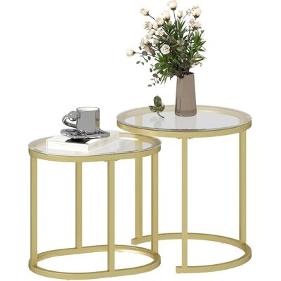 HOMCOM Couchtisch-Set Stahl Hartglas Gold 50L x 50B x 50,5H cm HOMCOM Couchtisch-Set Stahl Hartglas Gold 50L x 50B x 50,5H cm