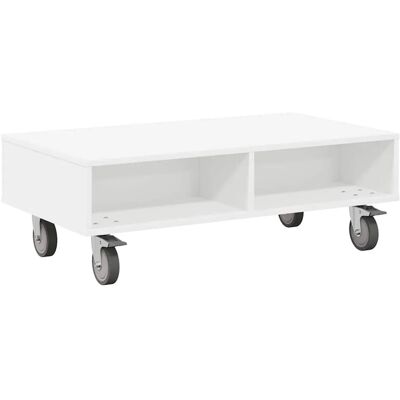 vidaXL Beistelltisch mit Rädern Weiß 90 x 50 x 30 cm Holzwerkstoff 891016 vidaXL Beistelltisch mit Rädern Weiß 90 x 50 x 30 cm Holzwerkstoff 891016