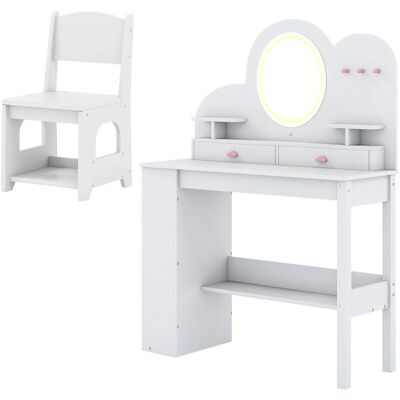 Costway Kinder Schminktisch mit Led & 3 Farbigen Spiegel Weiß Costway Kinder Schminktisch mit Led & 3 Farbigen Spiegel Weiß