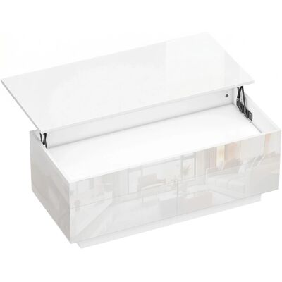 HOMCOM Coffee Table Spanplatte 102L x 48B x 40-54,5H cm Hochglanzweiß HOMCOM Coffee Table Spanplatte 102L x 48B x 40-54,5H cm Hochglanzweiß