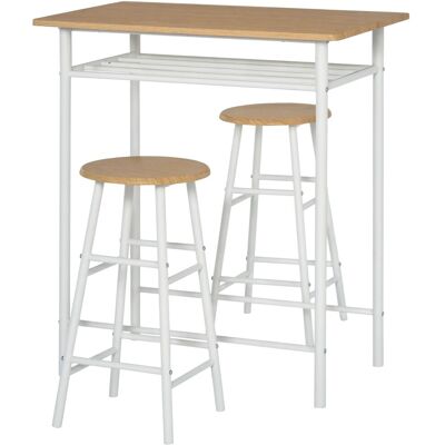 HOMCOM Bartisch Set 3-Teilig mit Lagerregal MDF-Platte Weiß Eiche 80 x 50 x 90 cm HOMCOM Bartisch Set 3-Teilig mit Lagerregal MDF-Platte Weiß Eiche 80 x 50 x 90 cm
