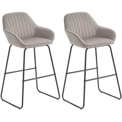 HOMCOM Barhocker 2er Set Gepolstert Barstuhl für Küche Wohnzimmer Grau HOMCOM Barhocker 2er Set Gepolstert Barstuhl für Küche Wohnzimmer Grau