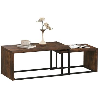 HOMCOM Couchtisch Spanplatte Metall Rustikal-Braun 90L x 48B x 42H cm HOMCOM Couchtisch Spanplatte Metall Rustikal-Braun 90L x 48B x 42H cm