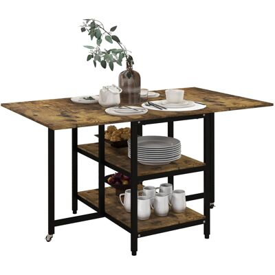 HOMCOM Esstisch Klappbar mit 2 Ablagen 140 x 80 cm Rollen Stahl Rustikal-Braun HOMCOM Esstisch Klappbar mit 2 Ablagen 140 x 80 cm Rollen Stahl Rustikal-Braun