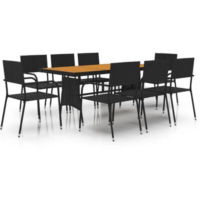 VidaXL Gartentisch-Set - 9 Stück Kunststoff Rattan Schwarz VidaXL Gartentisch-Set - 9 Stück Kunststoff Rattan Schwarz