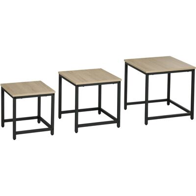 HOMCOM 3er-Set Couchtisch mit Stahlrahmen Holzoptik Wohnzimmertisch Natur HOMCOM 3er-Set Couchtisch mit Stahlrahmen Holzoptik Wohnzimmertisch Natur
