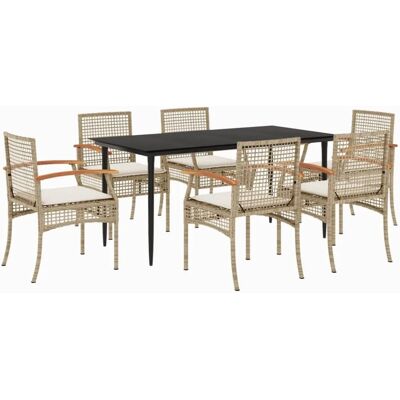 vidaXL Gartentisch-Set 7-teilig mit Kissen Beige Poly Rattan - Gartentisch-Set vidaXL Gartentisch-Set 7-teilig mit Kissen Beige Poly Rattan - Gartentisch-Set
