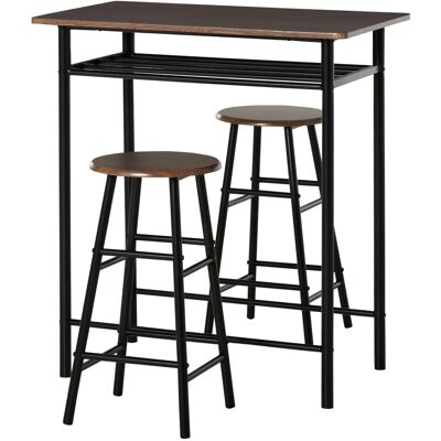 HOMCOM Bartisch Set mit 2 Barhocker MDF Metall Schwarz 80B x 50T x 90H cm HOMCOM Bartisch Set mit 2 Barhocker MDF Metall Schwarz 80B x 50T x 90H cm