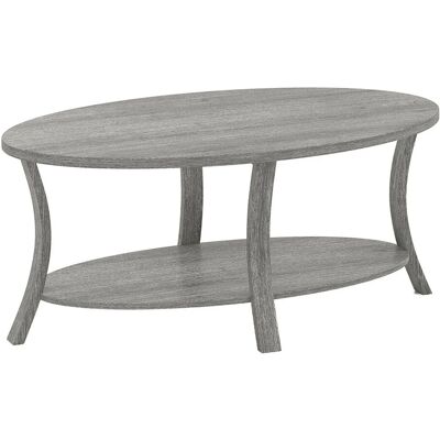 Costway Couchtisch Oval 2-Stöckig 111 x 60,5 x 47 cm Grau Costway Couchtisch Oval 2-Stöckig 111 x 60,5 x 47 cm Grau