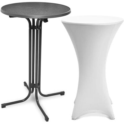 Beautissu Bellini Stehtisch ø 60cm Grau mit Stella Stehtischhusse ø 60cm Weiß Beautissu Bellini Stehtisch ø 60cm Grau mit Stella Stehtischhusse ø 60cm Weiß