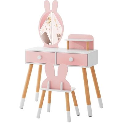 Costway Kinder Schminktisch mit Kaninchen Design Rosa Costway Kinder Schminktisch mit Kaninchen Design Rosa