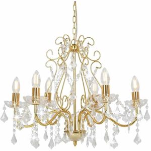 vidaXL Kronleuchter mit Kristallperlen Golden Rund 6xE14 281603 vidaXL Kronleuchter mit Kristallperlen Golden Rund 6xE14 281603