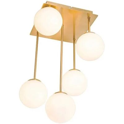 Qazqa Modern Gold Kristall Opal 5-Licht Deckenleuchte - Für LED geeignet Qazqa Modern Gold Kristall Opal 5-Licht Deckenleuchte - Für LED geeignet