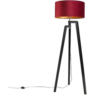 QAZQA Stehlampe Stativ Schwarz mit Rotem Schirm und Gold 50 cm Puros QAZQA Stehlampe Stativ Schwarz mit Rotem Schirm und Gold 50 cm Puros