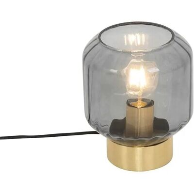 Qazqa Gold Messing Rauchglas Tischlampe - Verstellbare Helligkeit Qazqa Gold Messing Rauchglas Tischlampe - Verstellbare Helligkeit