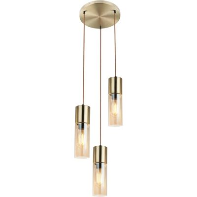 Globo Annika Messing Pendelleuchte mit Bernstein-Glas - Pendelleuchte Globo Annika Messing Pendelleuchte mit Bernstein-Glas - Pendelleuchte