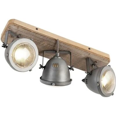 Qazqa Industrielles Deckenlicht - Verstellbar Stahl & Holz - 3 GU10 - 25W Max Qazqa Industrielles Deckenlicht - Verstellbar Stahl & Holz - 3 GU10 - 25W Max