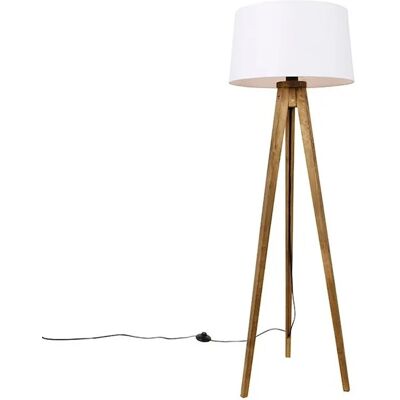 QAZQA Ländliches Stativ Vintage Holz mit Leinenschirm Weiß 45 cm Tripod Classic QAZQA Ländliches Stativ Vintage Holz mit Leinenschirm Weiß 45 cm Tripod Classic