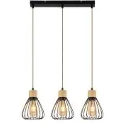 NETTLIFE Pendelleuchte Vintage Industrie Retro Wohnzimmer Hängelampe aus Holz und Hanfseil in Schwarz Metall 3 Flammig E27 NETTLIFE Pendelleuchte Vintage Industrie Retro Wohnzimmer Hängelampe aus Holz und Hanfseil in Schwarz Metall 3 Flammig E27