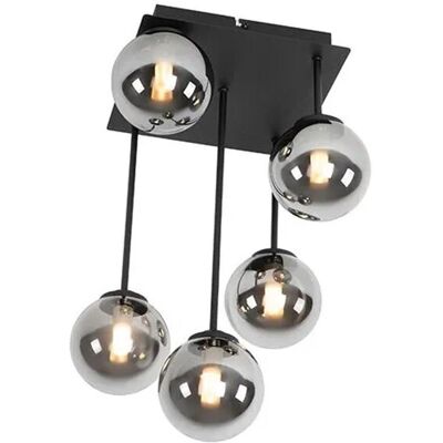 Qazqa Athens Moderne Rustikale Schwarze Kristall 5-Licht Deckenleuchte - Für LED geeignet Qazqa Athens Moderne Rustikale Schwarze Kristall 5-Licht Deckenleuchte - Für LED geeignet