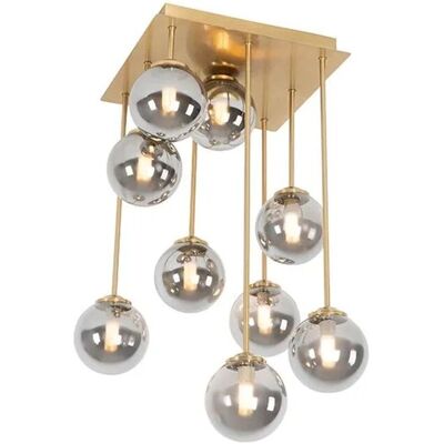 Qazqa Moderne Gold Rauchglas 9-Lichter Deckenleuchte Qazqa Moderne Gold Rauchglas 9-Lichter Deckenleuchte