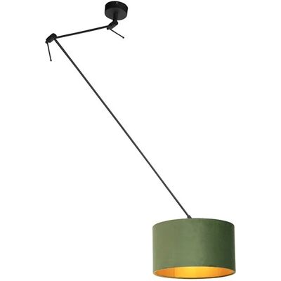 QAZQA Hängelampe mit Veloursschirm Grün mit Gold 35 cm Blitz I Schwarz QAZQA Hängelampe mit Veloursschirm Grün mit Gold 35 cm Blitz I Schwarz