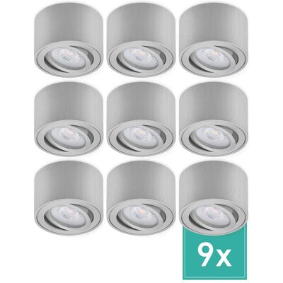 Oktaplex lighting Oktaplex 9er Set Aufbauspot Lile S inkl. LED-Module Dimmbar Warmweiß 3000K 230V Alu Gebürstet Oktaplex lighting Oktaplex 9er Set Aufbauspot Lile S inkl. LED-Module Dimmbar Warmweiß 3000K 230V Alu Gebürstet