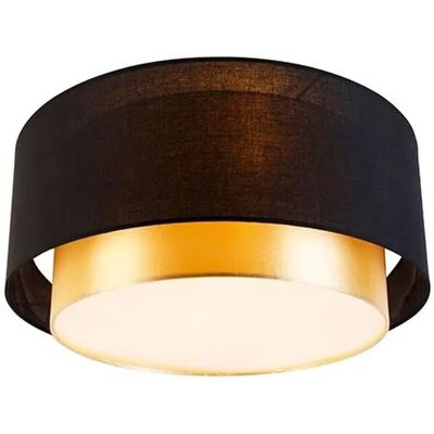 Qazqa Moderne Deckenlampe Schwarz Gold 50cm 3 Lichter - Drum Duo Qazqa Moderne Deckenlampe Schwarz Gold 50cm 3 Lichter - Drum Duo