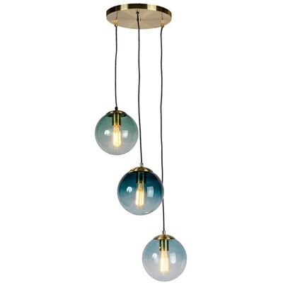 QAZQA Art Deco Hängelampe Messing mit Blauem Glas Pallon QAZQA Art Deco Hängelampe Messing mit Blauem Glas Pallon