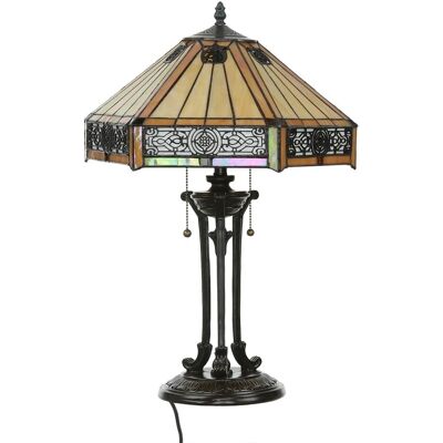 Licht-Erlebnisse Tischlampe Tiffany Stil 59 cm Hoch Zugschalter Buntglas Metall Licht-Erlebnisse Tischlampe Tiffany Stil 59 cm Hoch Zugschalter Buntglas Metall