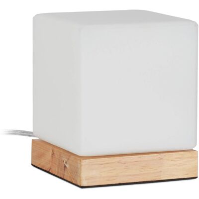 Relaxdays Tischlampe Würfel Milchglas Weiß mit Holzfuß 15 x 12 x 12 cm 0,75 kg Relaxdays Tischlampe Würfel Milchglas Weiß mit Holzfuß 15 x 12 x 12 cm 0,75 kg
